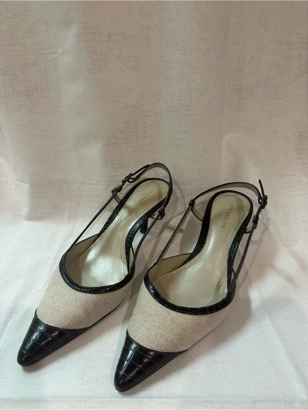 Ann Taylor Canvas/Snake Skin Kitten Heel Size 6.5
